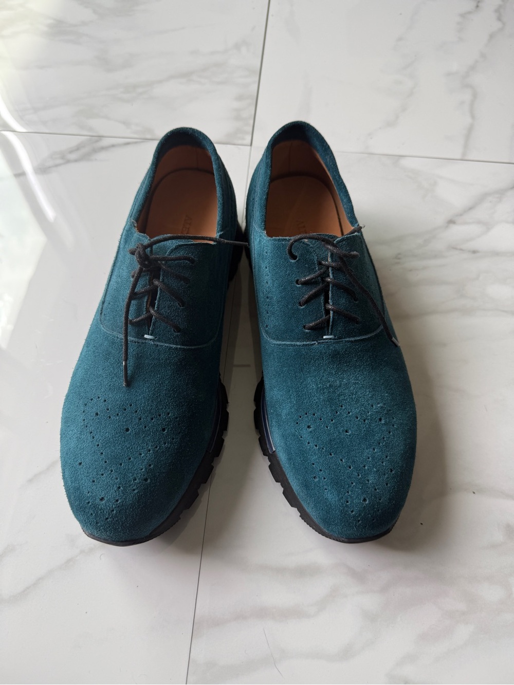 Men's Suede Derby Shoes in Teal Green